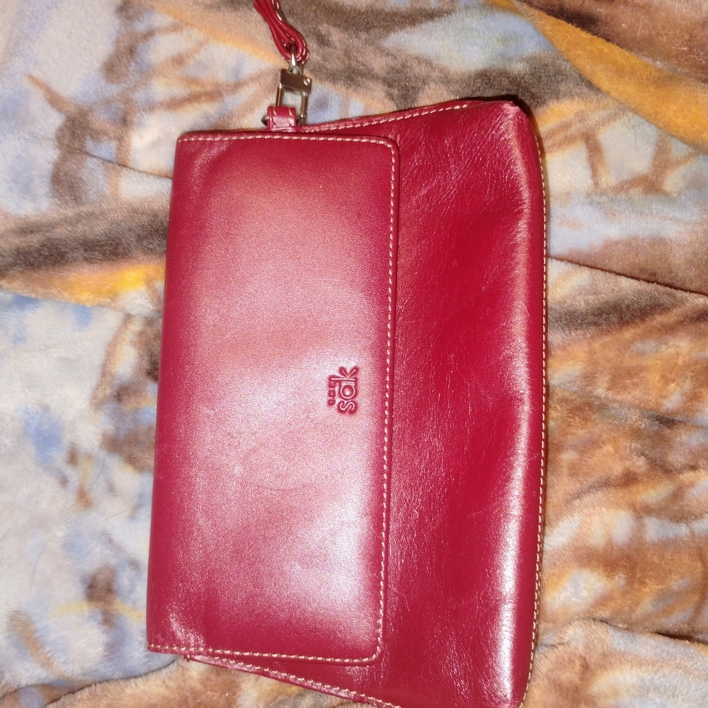 The Sak Red Leather Wristlet